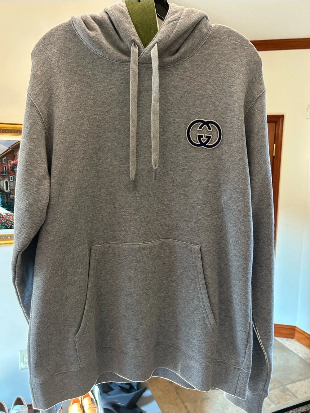 Men's Gucci embroidered interlocking G jersey cotton hoodie size medium